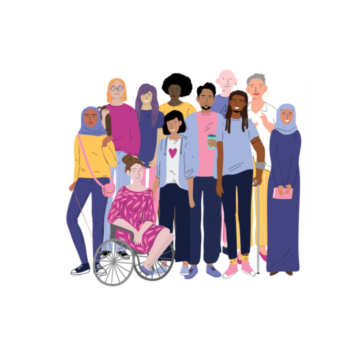 Illustration of a large, diverse group of people