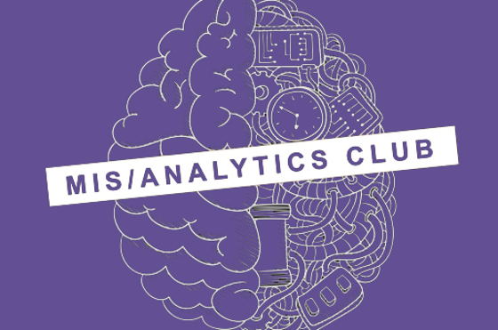 Decorative image of a purple brain with text reading MIS/Analytics Club.