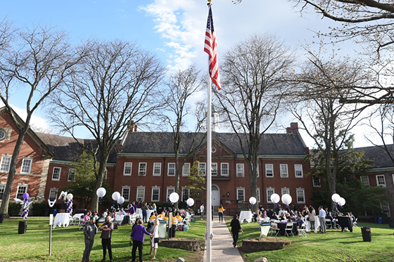 Photo of a graduation celebration on Chatham University's Shadyside Campus