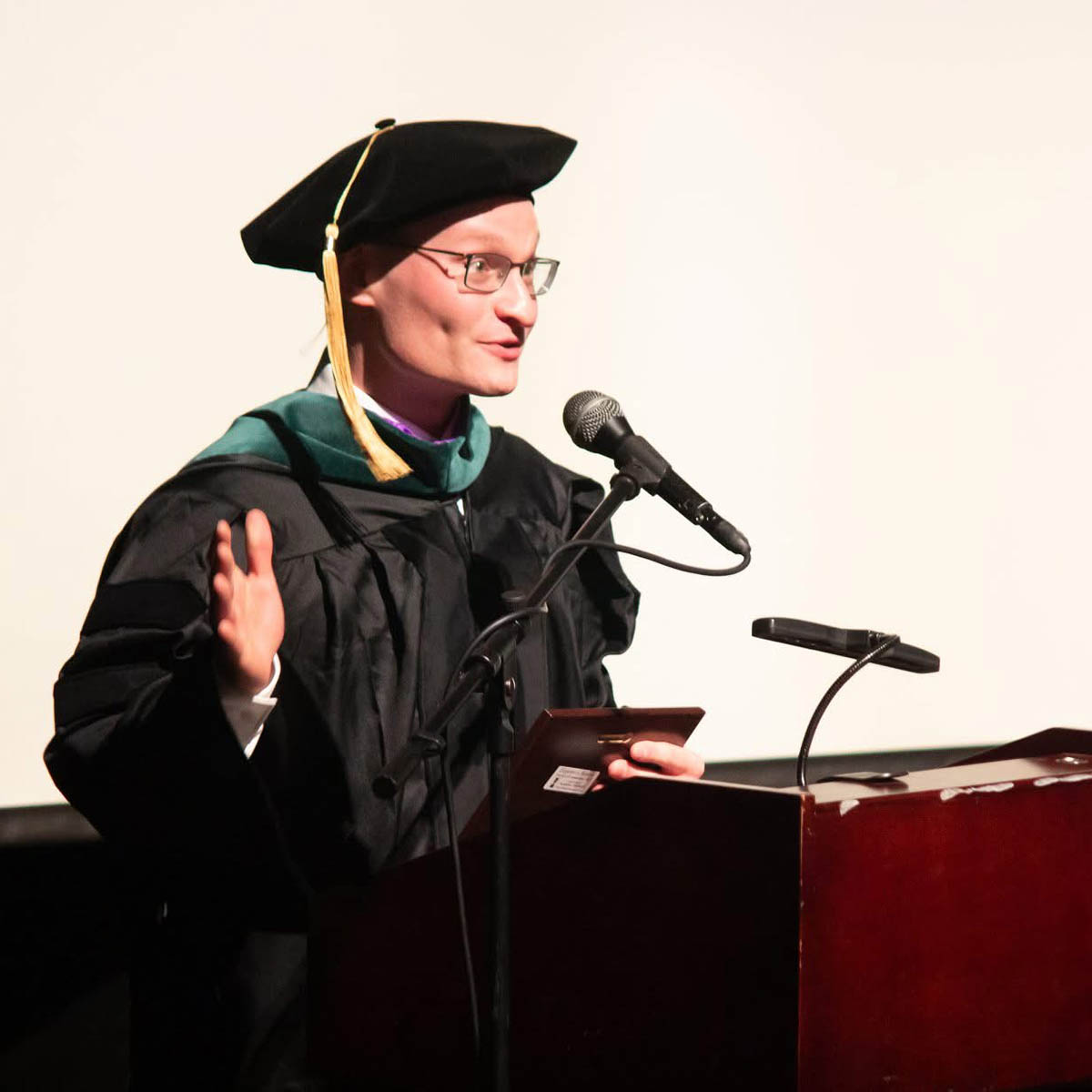 Jake Centra, DPT ’19 speaks at commencement