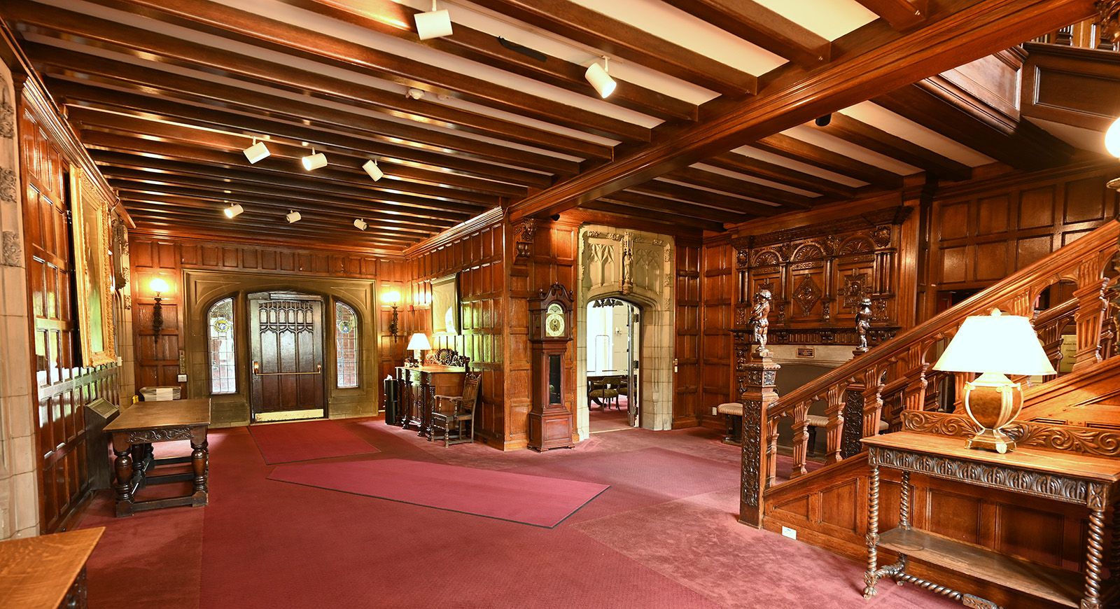 Wood interior of Mellon Center's first floor