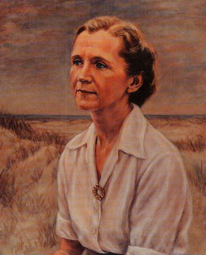 Rachel Carson Homestead painting of Ms. Carson: Rachel Carson, a child of the Allegheny Valley, was a writer and an ecologist. There have been great writers whose descriptions of natural history and stories of the natural world charm and delight readers; and there have been scientists whose work excites the public attention. Rachel Carson rises to a heroic stature because her conscience called for action, not only words. (Painting by Minette Bickel) 